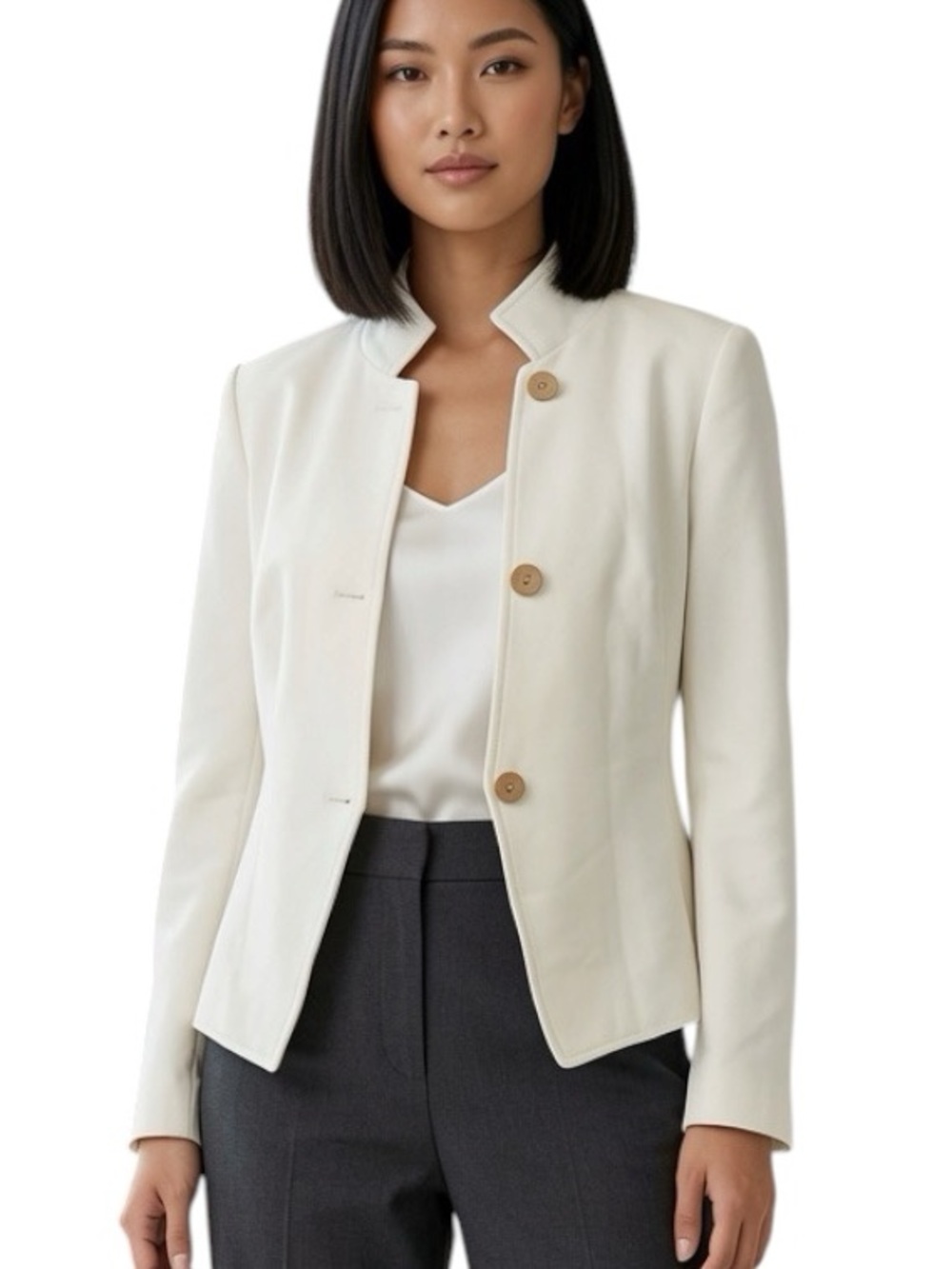 TALBOTS: NWT White Cream Asymmetrical Button Front Blazer -Size 8